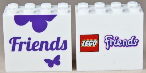 Brick 2 x 4 x 3 with 'Friends' and Butterfly front LEGO Friends Logo back Pattern