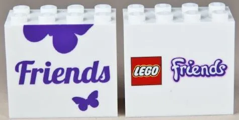 Brick 2 x 4 x 3 with 'Friends' and Butterfly front LEGO Friends Logo back Pattern