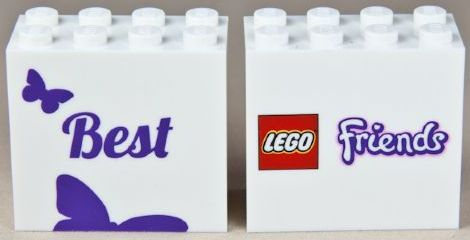 Brick 2 x 4 x 3 with 'Best' and Butterfly front LEGO Friends Logo back Pattern
