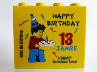Brick 2 x 4 x 3 with Happy Birthday 13 Jahre Legoland Deutschland Resort Pattern