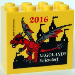 Brick 2 x 4 x 3 with Legoland Feriendorf 2016 Dragon Pattern