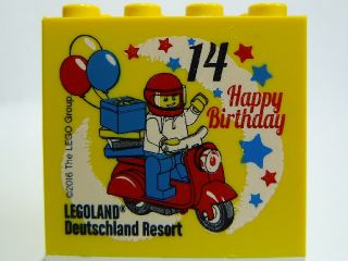 Brick 2 x 4 x 3 with Happy Birthday 14 Jahre Legoland Deutschland Resort Pattern
