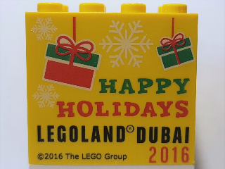 Brick 2 x 4 x 3 with LEGOLAND Dubai 2016 Happy Holidays Pattern