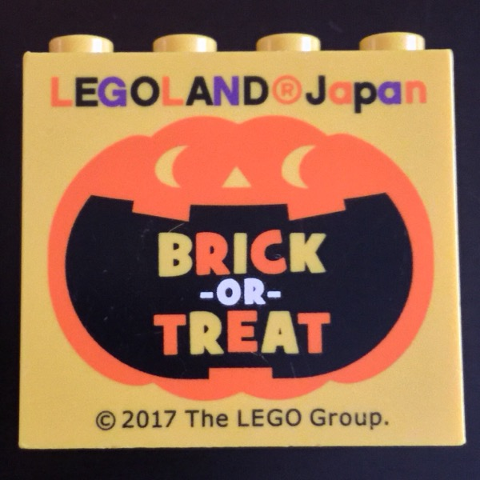 Brick 2 x 4 x 3 with LEGOLAND Japan, 'BRICK-OR-TREAT', and Orange Jack O Lantern with Black Mouth Pattern