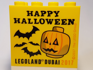 Brick 2 x 4 x 3 with LEGOLAND Dubai 2017 Happy Halloween Pattern