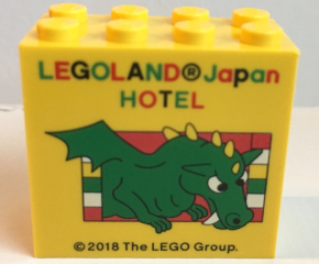 Brick 2 x 4 x 3 with LEGOLAND Japan, 'HOTEL', and Dragon Pattern