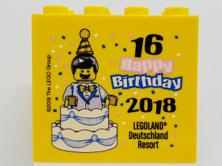 Brick 2 x 4 x 3 with 16 Happy Birthday 2018 Legoland Deutschland Resort Pattern