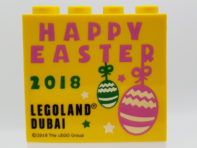 Brick 2 x 4 x 3 with LEGOLAND Dubai 2018 Happy Easter Pattern