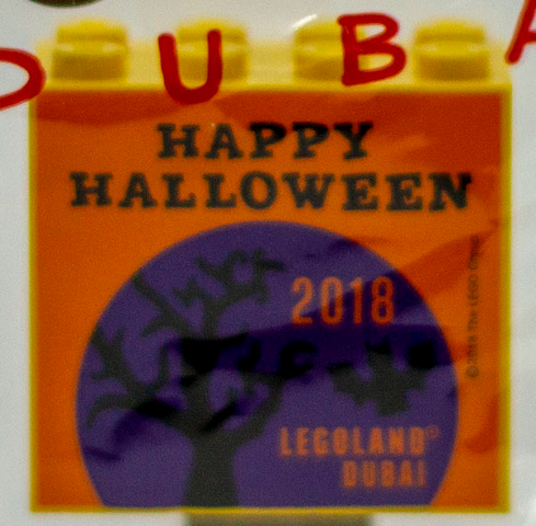 Brick 2 x 4 x 3 with LEGOLAND Dubai 2018 Happy Halloween Pattern