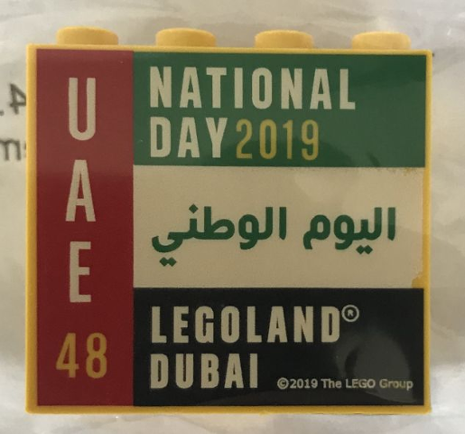 Brick 2 x 4 x 3 with LEGOLAND Dubai 2019 48 UAE National Day Pattern