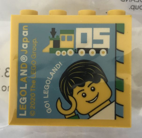 Brick 2 x 4 x 3 with LEGOLAND Japan, 'GO! LEGOLAND!', Male Minifigure, and Train with '05' Pattern