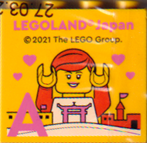 Brick 2 x 4 x 3 with LEGOLAND Japan, Female Minifigure (Rebecca), Skyline, Hearts, and Dark Pink Capital Letter A Pattern