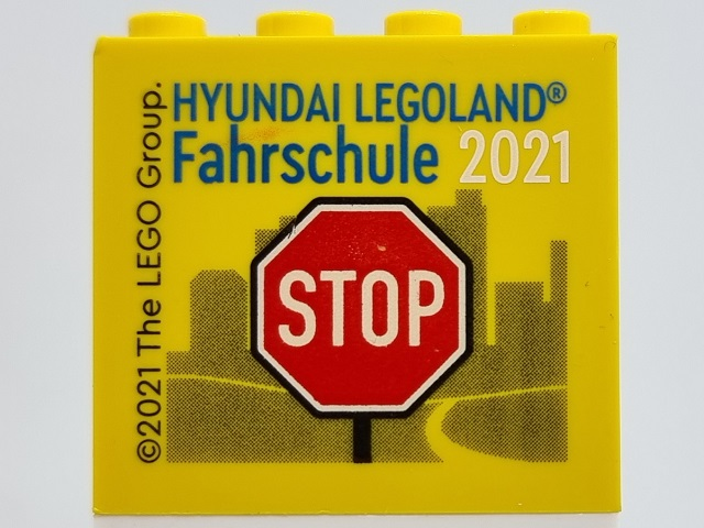 Brick 2 x 4 x 3 with Hyundai LEGOLAND Fahrschule 2021 and Stop Sign Pattern