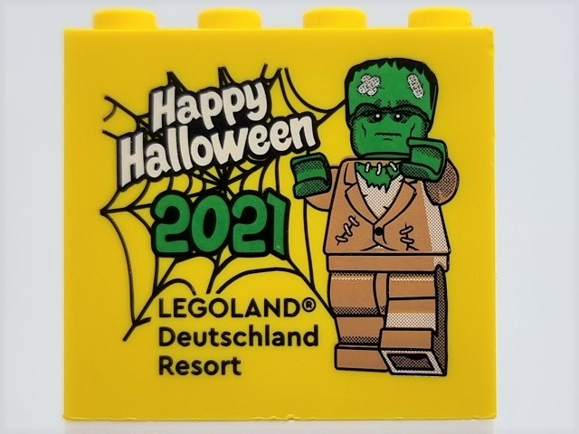 Brick 2 x 4 x 3 with LEGOLAND Deutschland Resort, 'Happy Halloween 2021', and Monster Minifigure Pattern