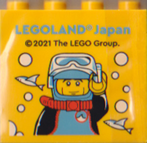 Brick 2 x 4 x 3 with LEGOLAND Japan, Male Diver Minifigure, Bubbles, and Fish Pattern