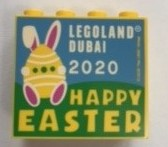 Brick 2 x 4 x 3 with LEGOLAND Dubai 2020 Happy Easter Pattern