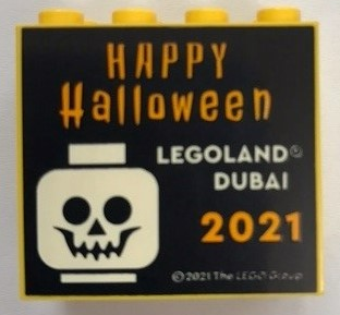 Brick 2 x 4 x 3 with LEGOLAND Dubai 2021 Happy Halloween Pattern