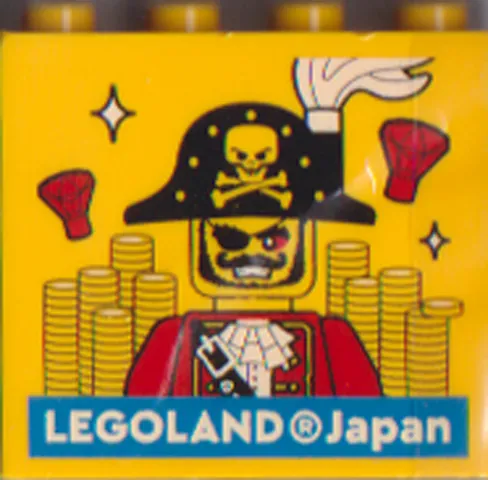 Brick 2 x 4 x 3 with LEGOLAND Japan, Pirate Captain Minifigure, Red Jewels and Coins Pattern