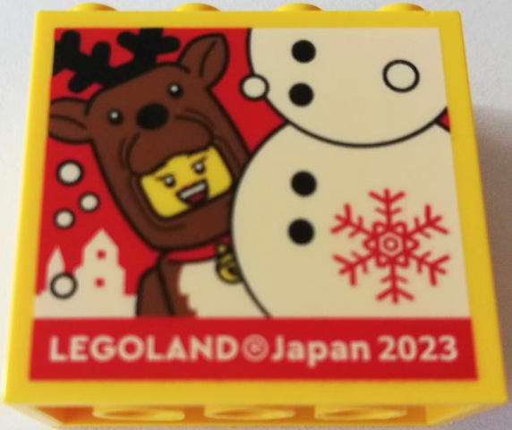 Brick 2 x 4 x 3 with LEGOLAND Japan 2023, Reindeer Costume Minifigure, Snowflake and Snowman Pattern