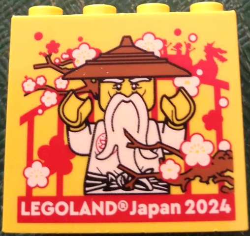 Brick 2 x 4 x 3 with LEGOLAND Japan 2024, Sensei Wu Minifigure and Cherry Blossoms Pattern