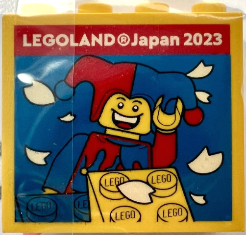 Brick 2 x 4 x 3 with LEGOLAND Japan 2023, Jester Minifigure and Yellow and Blue Bricks Pattern
