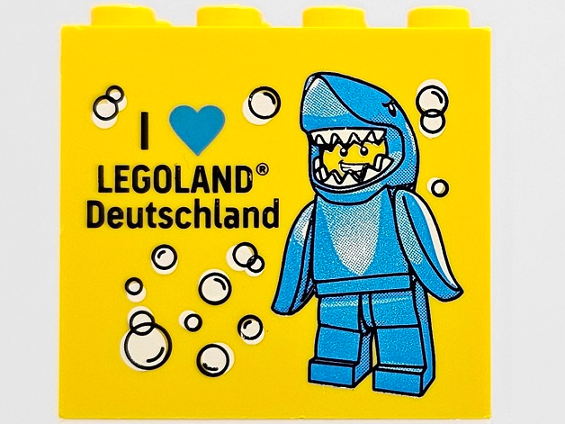 Brick 2 x 4 x 3 with I Heart LEGOLAND Deutschland and Shark Suit Guy Minifigure Pattern