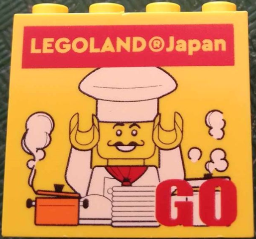 Brick 2 x 4 x 3 with LEGOLAND Japan, Chef Minifigure and Red 'GO' Pattern