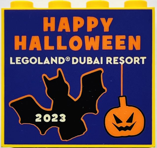 Brick 2 x 4 x 3 with Happy Halloween LEGOLAND Dubai Resort 2023 Pattern