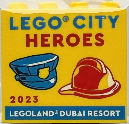 Brick 2 x 4 x 3 with LEGO City Heroes 2023 LEGOLAND Dubai Resort Pattern