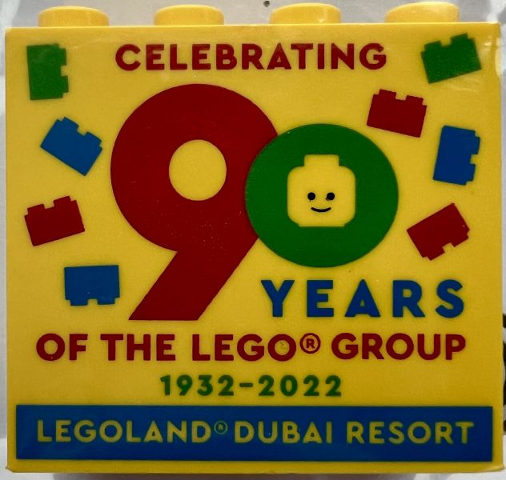 Brick 2 x 4 x 3 with LEGOLAND Dubai Resort Celebrating 90 Years Of The LEGO Group 1932-2022 Pattern