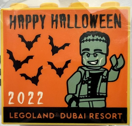 Brick 2 x 4 x 3 with LEGOLAND Dubai Resort 2022 Happy Halloween Pattern