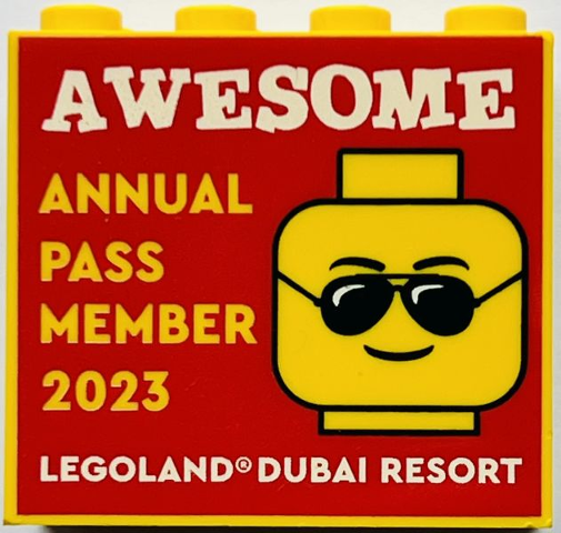 Brick 2 x 4 x 3 with LEGOLAND Dubai Resort 2023 Awsome Annual Pass Member Pattern