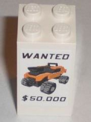 Brick 2 x 2 x 3 with 'WANTED', '$50.000' and Orange Truck Pattern (Sticker) - Set 8211