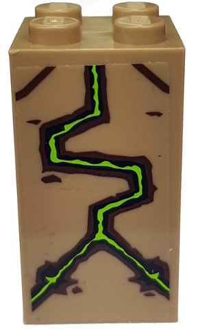 Brick 2 x 2 x 3 with Brown and Bright Green Lines Pattern (Sticker) - Set 9450