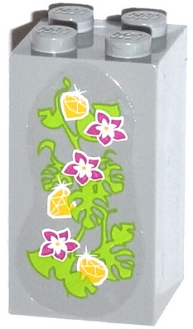 Brick 2 x 2 x 3 with 3 Magenta Flowers, 3 Yellow Gems and Leaves Pattern (Sticker) - Set 41033 (Undetermined Type)