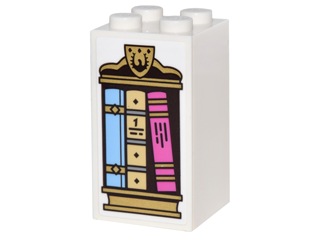 Brick 2 x 2 x 3 with Gold Bookcase with Crest and 3 Books Pattern (Sticker) - Set 41067