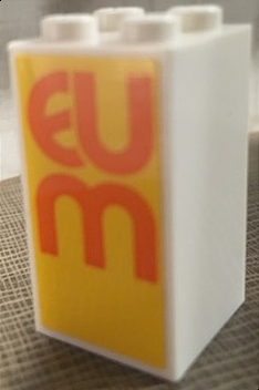 Brick 2 x 2 x 3 with Orange 'EUM' on Yellow Background Pattern (Sticker) - Set 60200