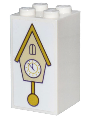 Brick 2 x 2 x 3 with Gold and Tan Cockoo Clock with White Clock Face Pattern (Sticker) - Set 43205