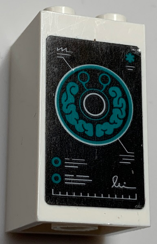 Brick 2 x 2 x 3 with Dark Turquoise Minifigure Head Brain Scan Image on Black Background Pattern (Sticker) - Set 60330