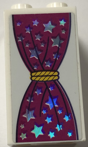 Brick 2 x 2 x 3 with Magenta Curtain, Yellow Rope and Iridescent Mirrored Stars Pattern (Sticker) - Set 41688