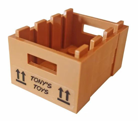 Container, Crate 3 x 4 x 1 2/3 with Handholds with 'TONY'S TOYS' and Arrows Pattern on Both Ends (Stickers) - Set 76167