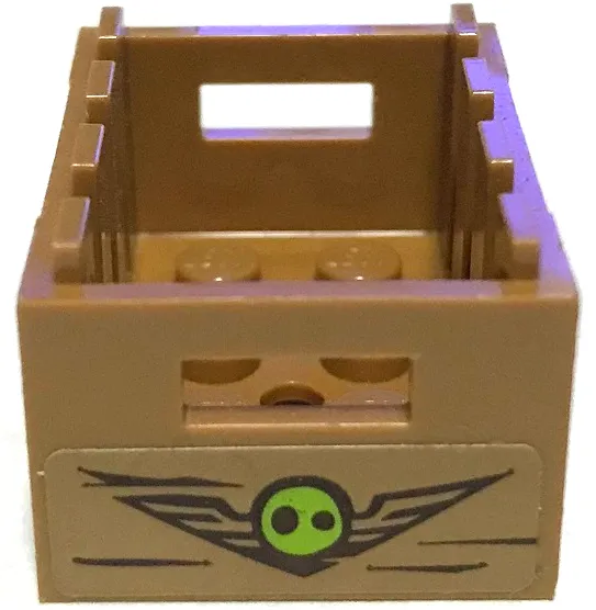 Container, Crate 3 x 4 x 1 2/3 with Handholds with Lime Pig Snout and Black Chevron Wings Pattern (Sticker) - Set 75826