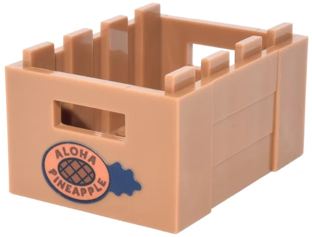 Container, Crate 3 x 4 x 1 2/3 with Handholds with Dark Blue and Nougat Pineapple and Reddish Brown 'ALOHA PINEAPPLE' Pattern (Sticker) - Set 43268