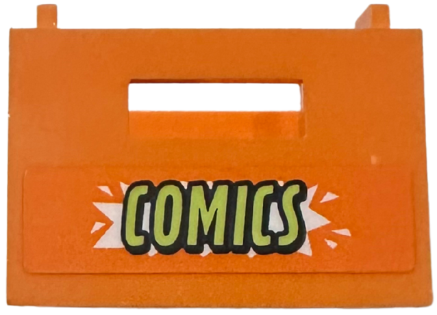 Container, Crate 3 x 4 x 1 2/3 with Handholds with Lime 'COMICS' Pattern (Sticker) - Set 42674