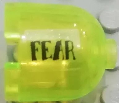 Brick, Round 2 x 2 x 1 2/3 Dome Top with Black 'FEAR' Pattern Model Left Side (Sticker) - Set 7786