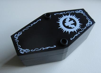 Container, Coffin with White Bat Pattern Lid