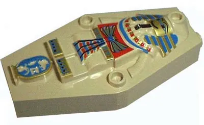 Container, Coffin Lid with Embossed Mummy (Sarcophagus) with Black, Blue, Gold, and Red Pattern