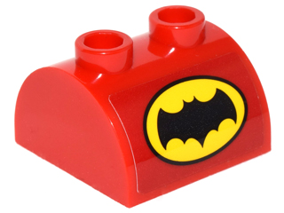 Slope, Curved 2 x 2 Double with 2 Hollow Studs with Black Bat Symbol in Yellow Oval Pattern (Sticker) - Set 76052