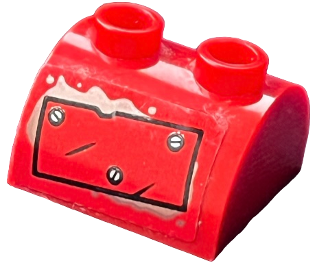 Slope, Curved 2 x 2 Double with 2 Hollow Studs with Metal Plate with Black Outline, 3 Screws and Oil Splotches Pattern (Sticker) - Set 76054