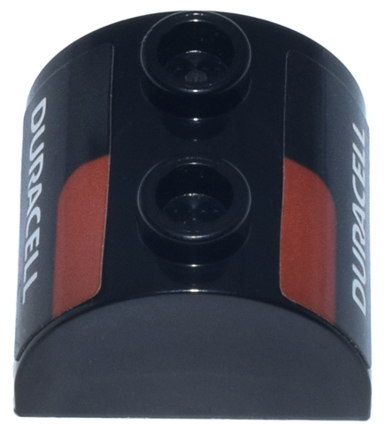 Slope, Curved 2 x 2 Double with 2 Hollow Studs with White 'DURACELL' Logo and Dark Orange Battery Pattern on Both Sides (Stickers) - Set 77249